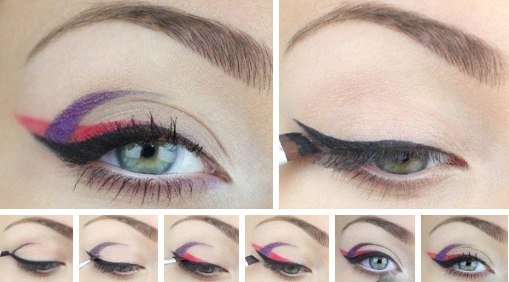 Смелый макияж глаз: разноцветные «стрелки»