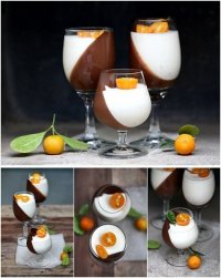Десерт из темного шоколада и апельсиновой панна котта