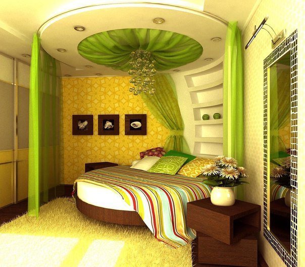 Дизайн спальни в зеленой гамме