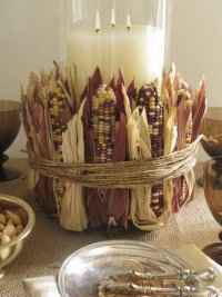 Оформление стола для осенней свадьбы: сухие початки кукурузы