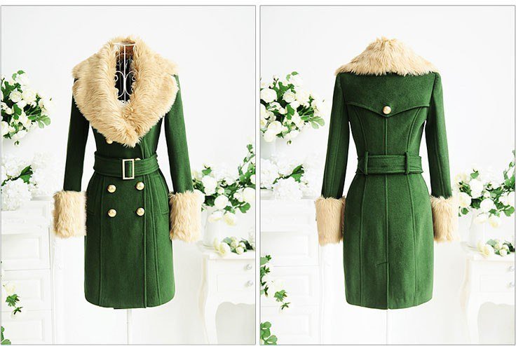Теплое пальто зеленого цвета