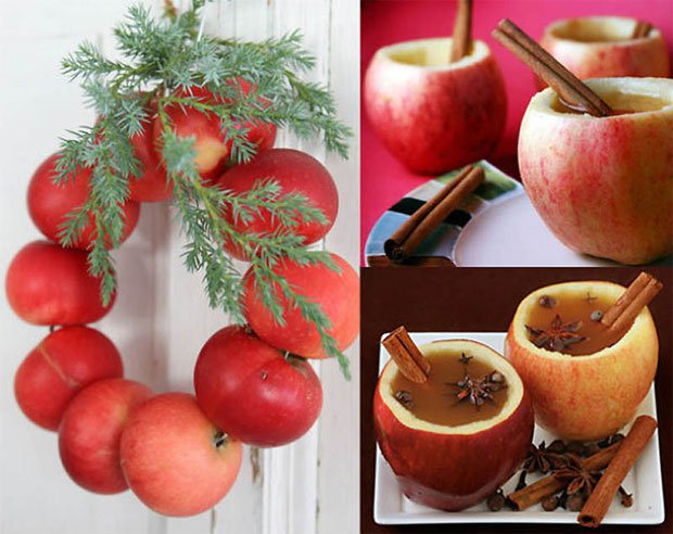 Новогоднее украшение дома яблоками