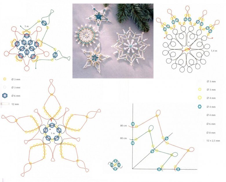 Схема плетения нежных белых снежинок
