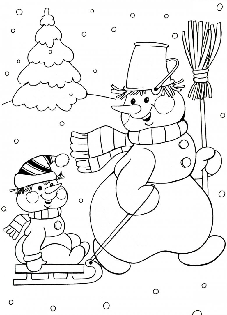 Новогодние раскраски для детей: Снеговик