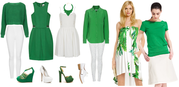 Сочетание белого и зеленого в одежде