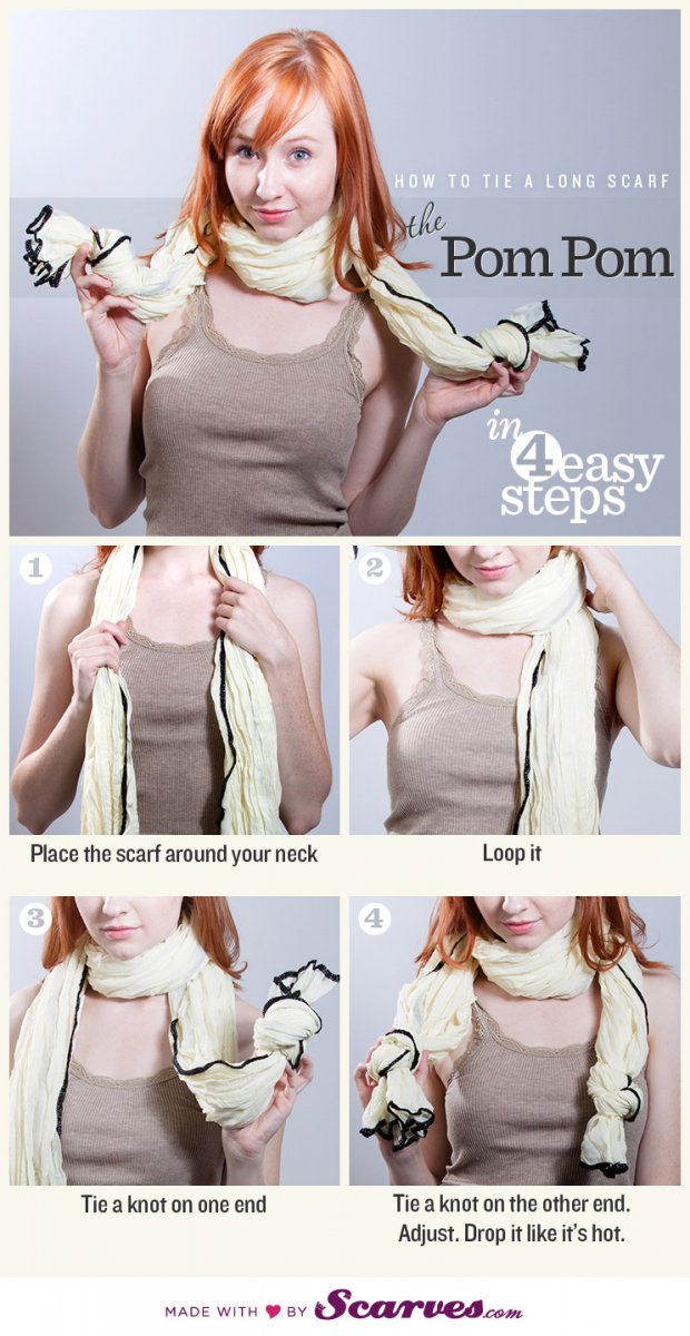 Как завязать шарф: помпоны
