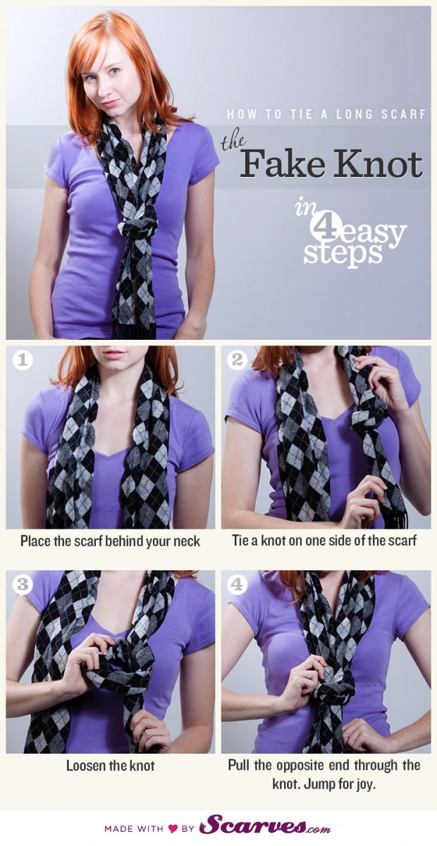 Как завязать шарф: фальшивый узел