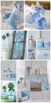 Идея украшения дома к Новому году в голубых и синих тонах