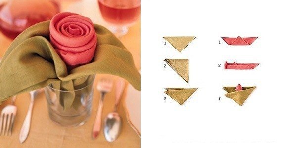 Идея сервировки стола на 8 Марта: салфетки-розы