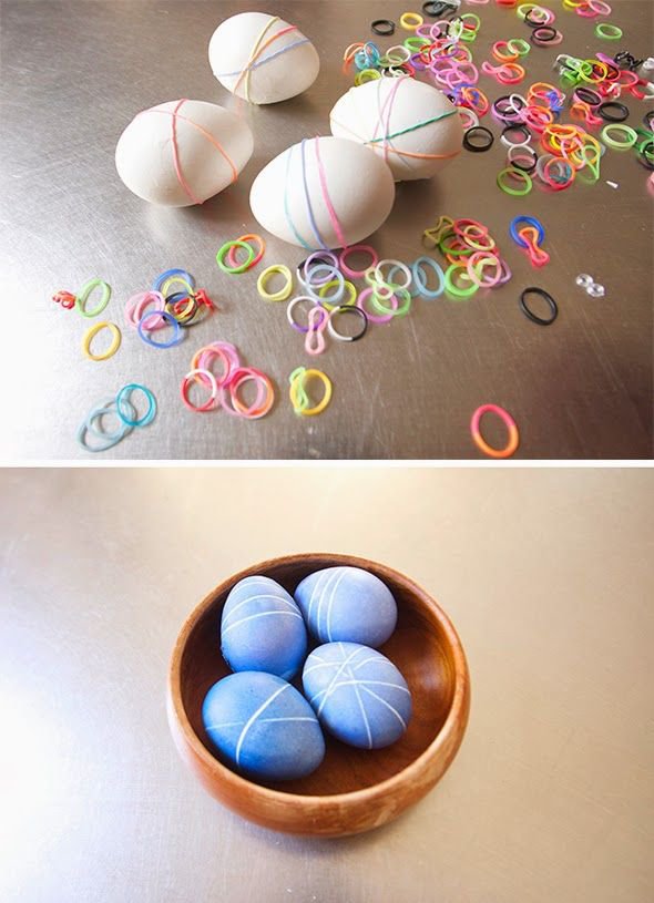 Как покрасить пасхальные яйца при помощи красителей и резинок
